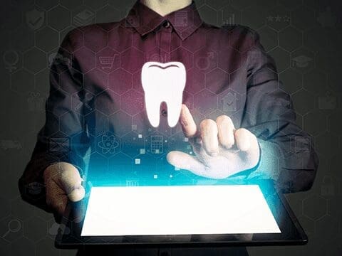 person pushing digital floating tooth